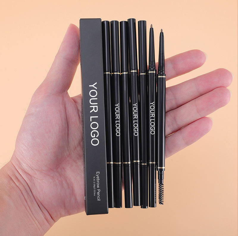 Wholesale Waterproof Automatic Vegan Slim Double Eyebrow Liner Pen Retractable Eyebrow Pencil with Brush