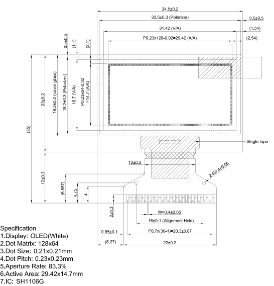 OLED дисплей 1.3 дюйма, 128x64, монохромный
