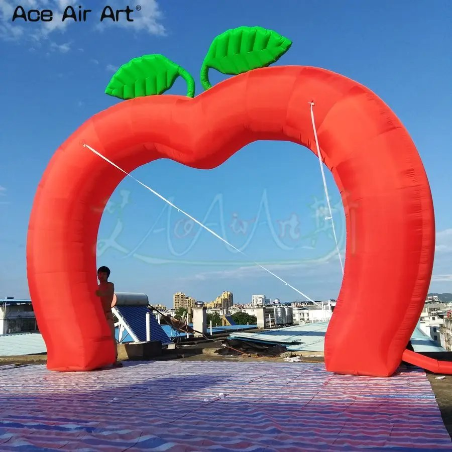 Newly Design 5m Wide Big Red Inflatable Apple Arch for Wedding Party, Playground Decoration Free Air Blower