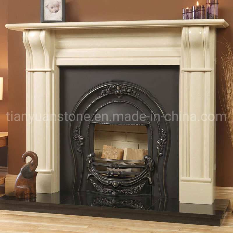 Indoor White Stone Marble Fireplace Surround
