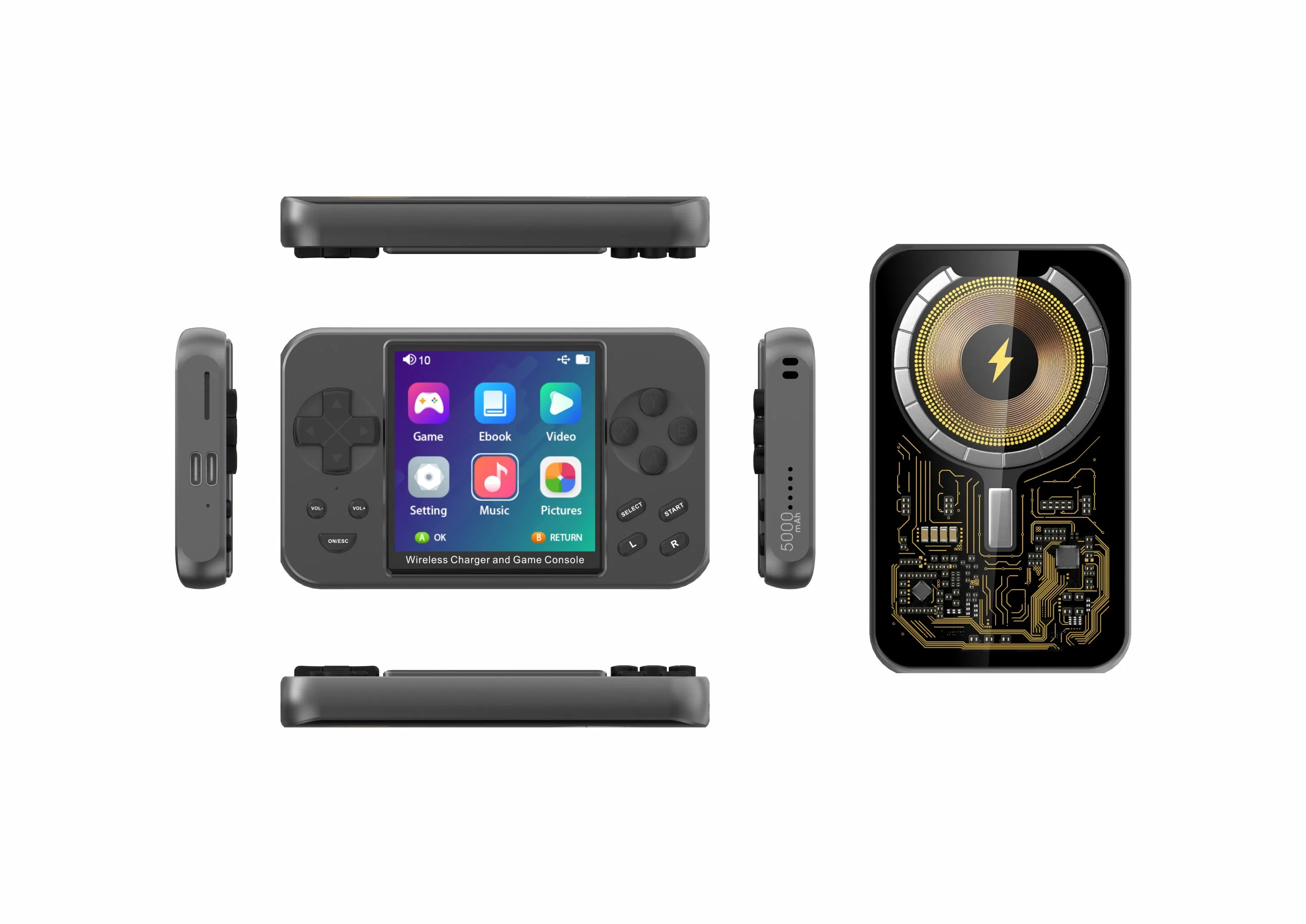 Handheld Game Console New Arrrival 6000 Games Console Wireless Charger Power Bank Movie Player MP4 Ebook All in One