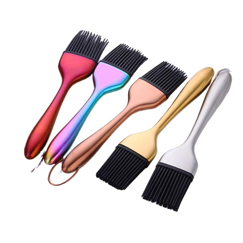 Stainless Steel Oil Brush Handle Basting Brush Heat Resistant Silicone Removable