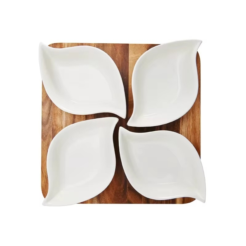 Chocolate Divided Serving Dish Bamboo Vegetable Serving Platter Appetizers Chips DIP Bowls Serving Tray Plate