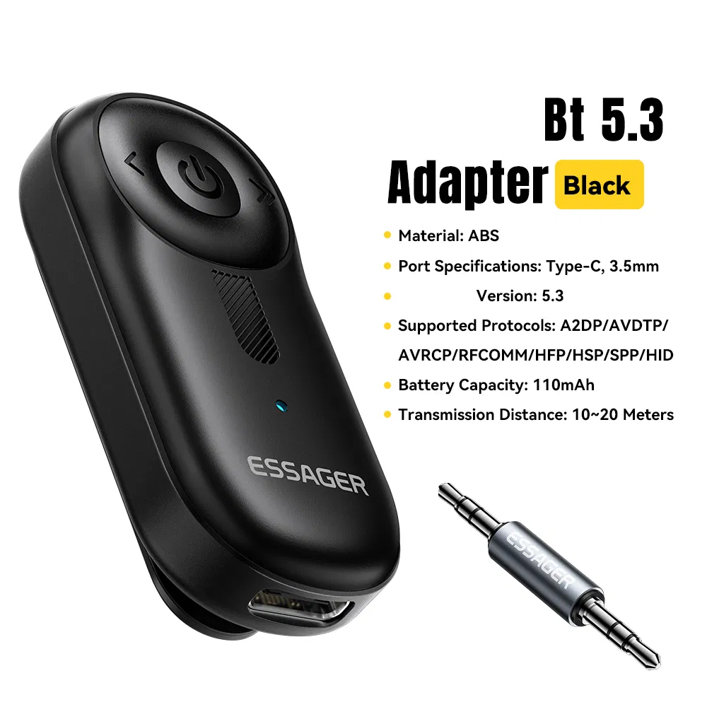 Essager Audio Receiver Wireless Transmitter with Microphone Clip on Bluetooth