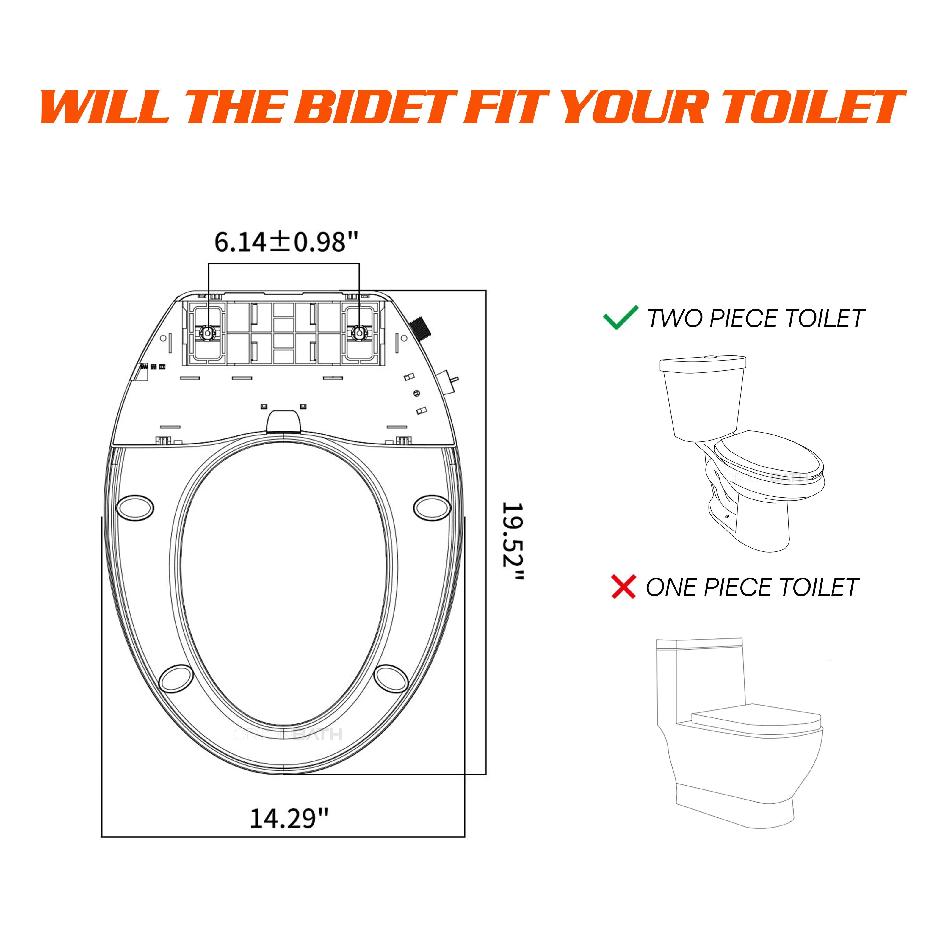 Ortonbath Electric Bidet Toilet Seat, Heated Toilet Seat Elongated with Instant Warm Water & Dryer, Feminine Front Rear Wash, Wireless Remote, Self-Clean Nozzle