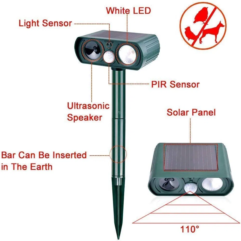 Solar Garden Lights Pest Repeller Dog Cat Repeller, Ultrasonic Animal Repeller with Motion Sensor