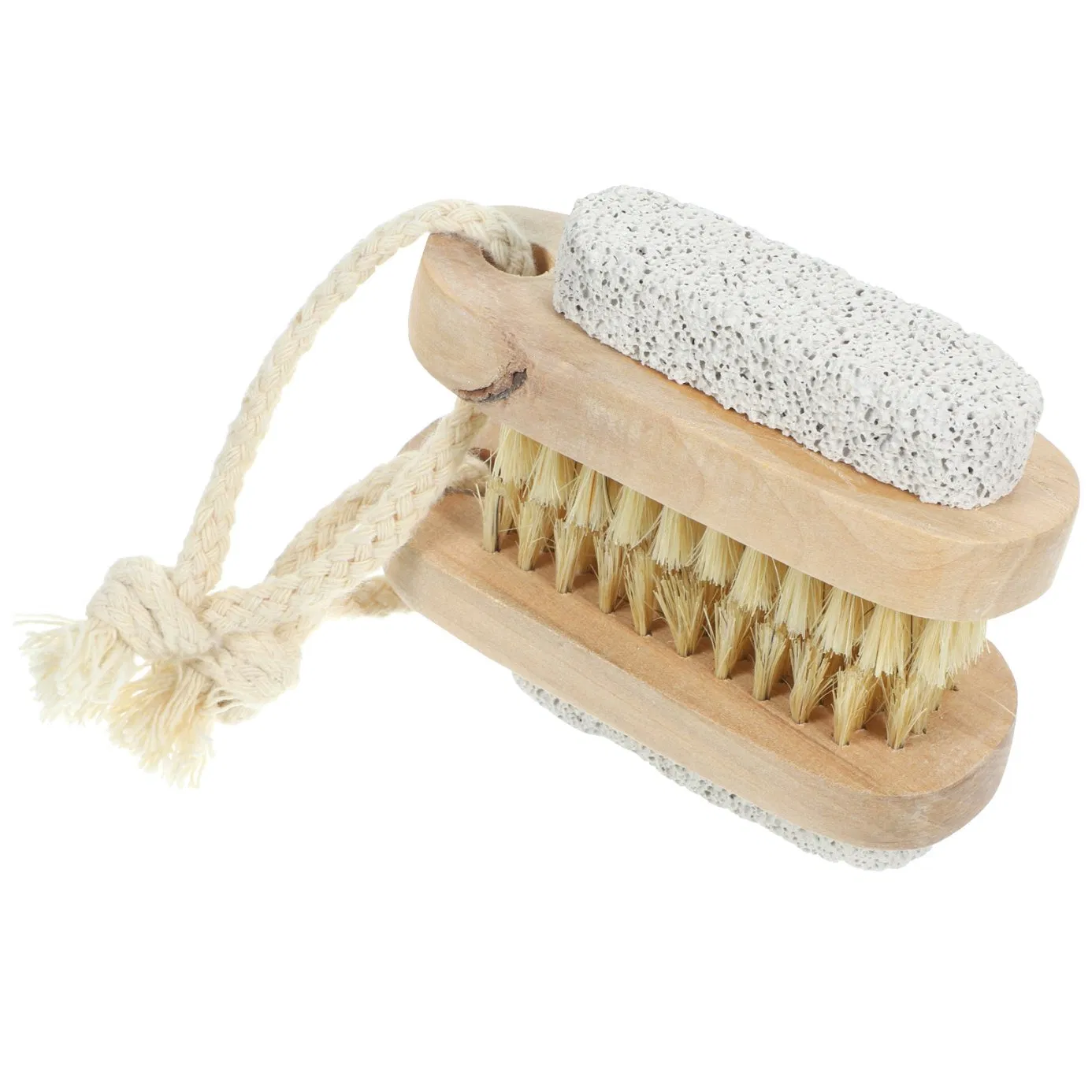 Dual-Purpose Bath Body Care Wooden Boar Bristle and Pumice Double-Sided Nail Brush