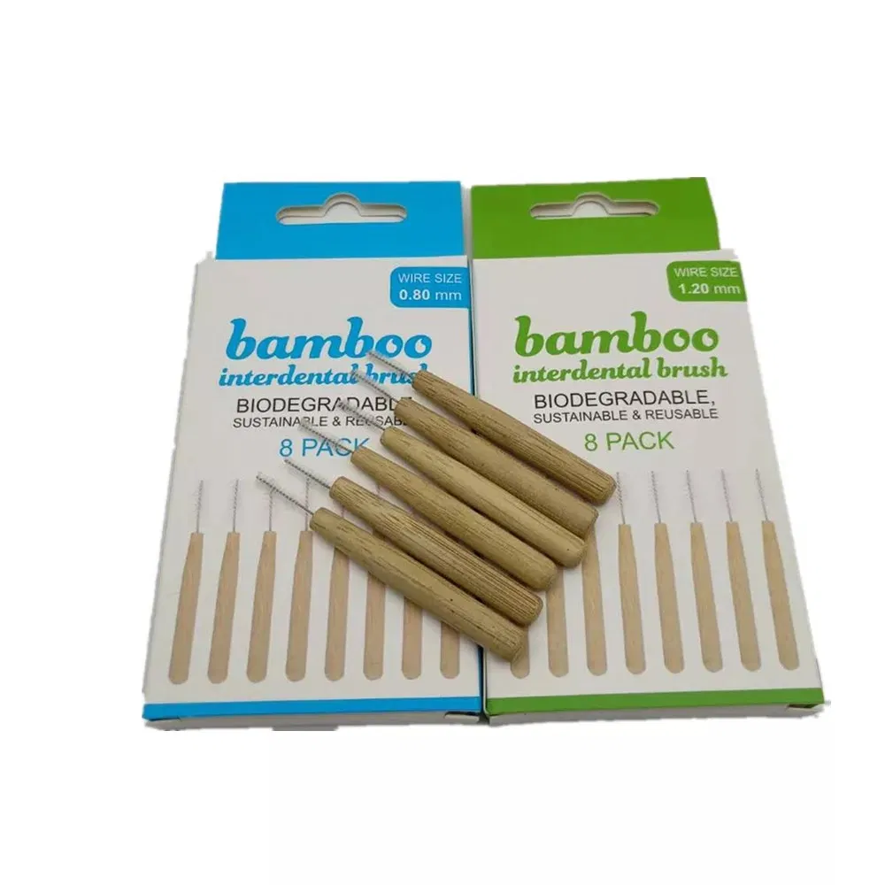 "7" Shape Dentist Use Bamboo Interdental Brush Eco Friendly Bamboo Wood Interbrush 0.4mm Size