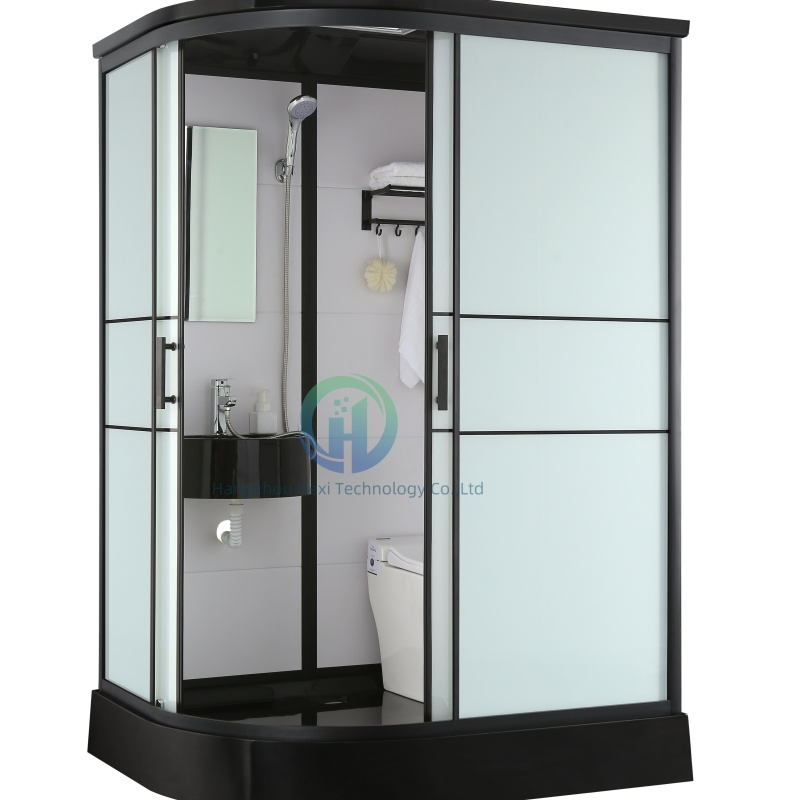 Modern Stylish Arc Black Frame Prefab Bathroom with Toilet for Shower