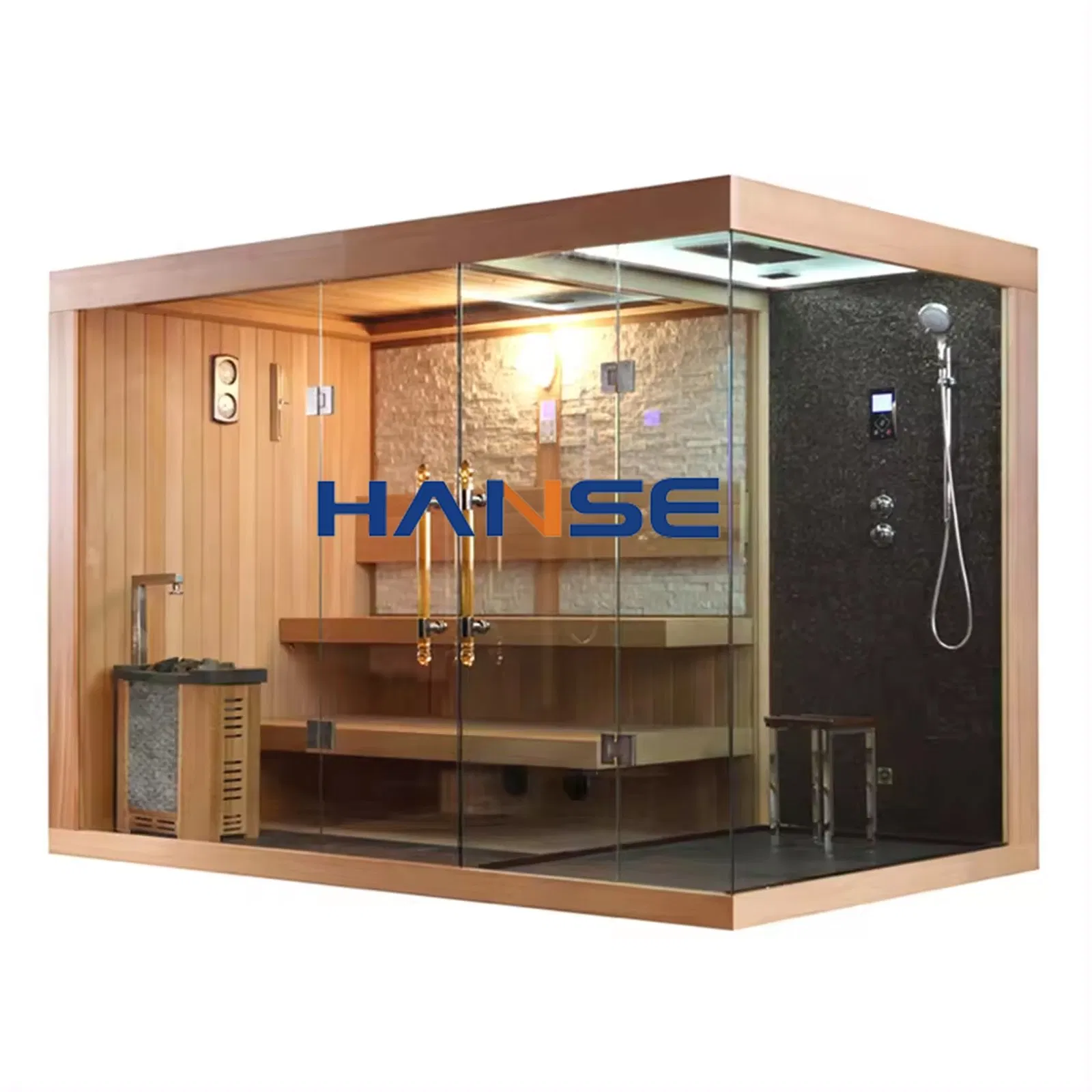 Whole Body Big Size Luxury Room Glass Door Cedar Wood Dry Steam and Sauna Room 4 Person