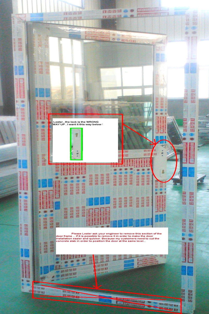 Economic Type UPVC Casement Door with PVC Board and Grey Glass