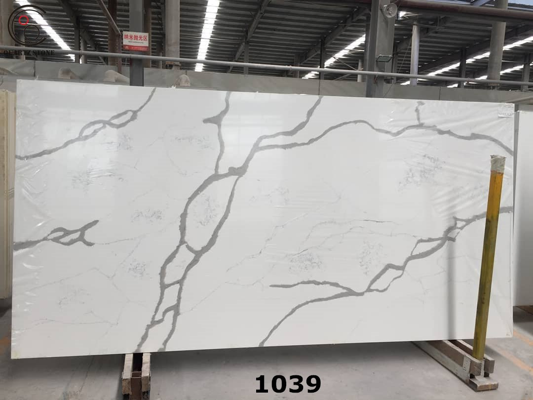 White Artificial Quartz Stone Slab with Beautiful and Clear Veins