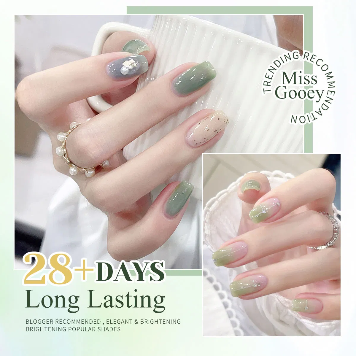 2025 Spring Summer Transparent Mint Green Collection Long-Lasting UV Gel Polish
