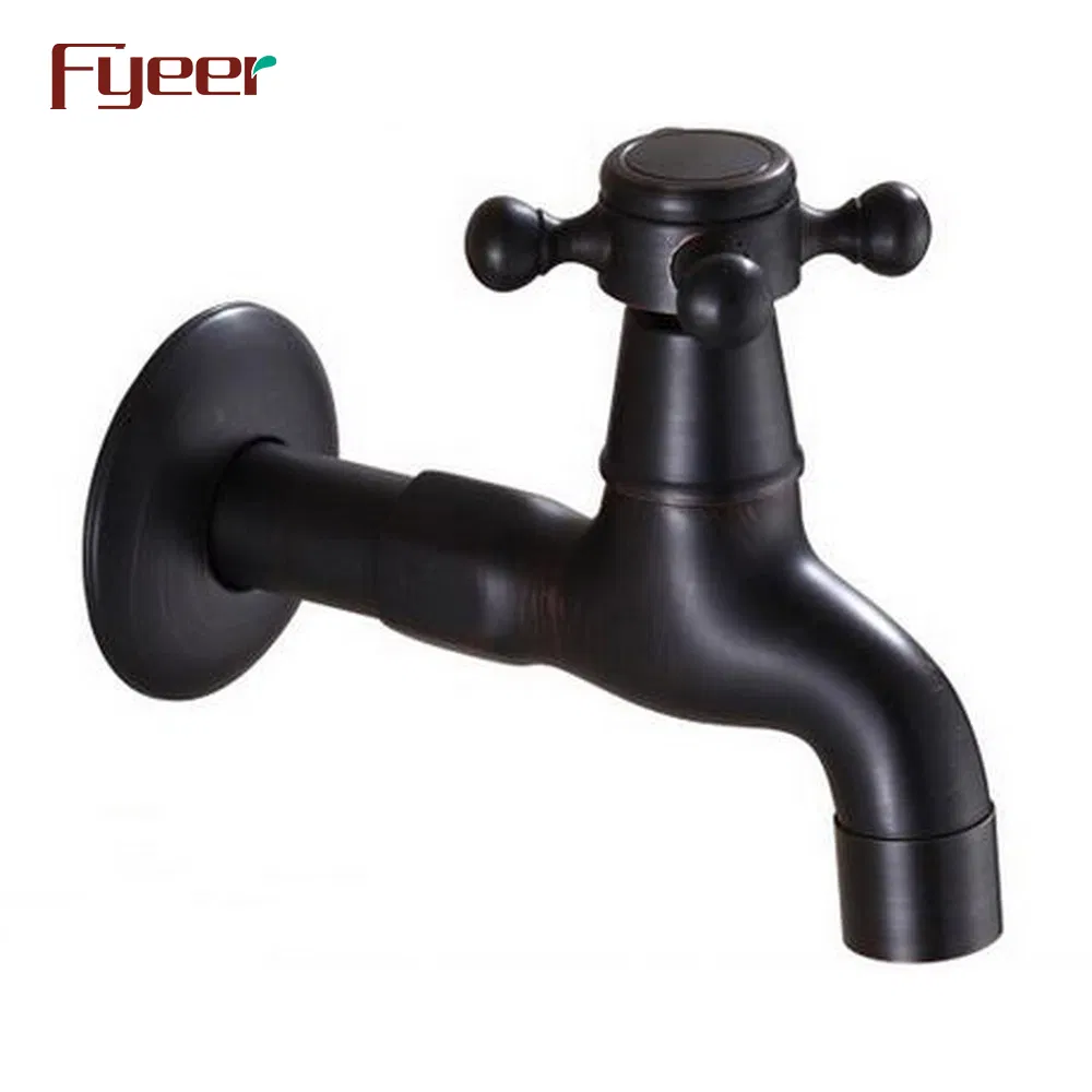 Fyeer Solid Brass Wall Mounted Black Bibcok with Cross Handle