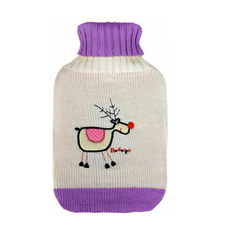 Fashionable Winter Cute Embroidery Double Color Knitted Hot Water Bottle Cover Bag Cover with Custom Logo