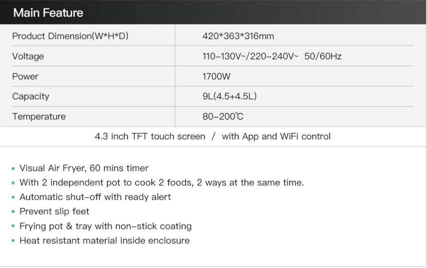 8-in-1 Digital Airfryer 9L Capacity, 8 Programs, Automatic Stop, Black, Kitchenidea