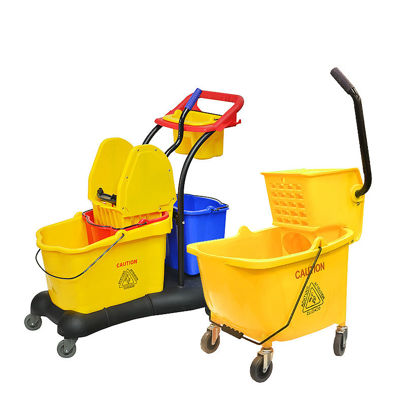 36L Commercial Side Press Yellow Plastic Floor Cleaning Squeeze Mop Bucket with Wringer