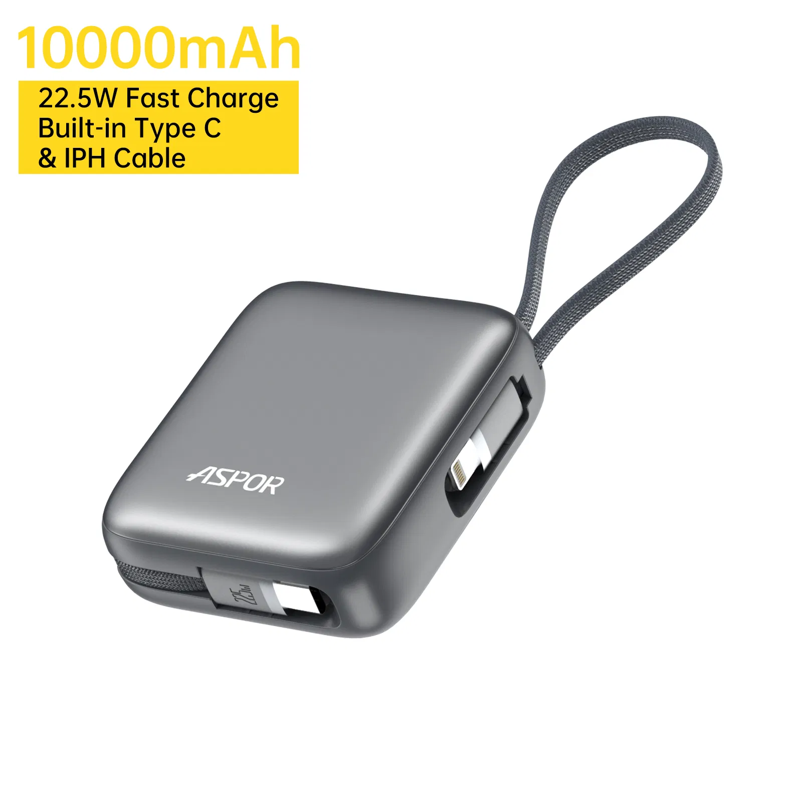 10000mAh Portable Power Bank CCC Certified Dual Retractable Cables 22.5W LCD Display