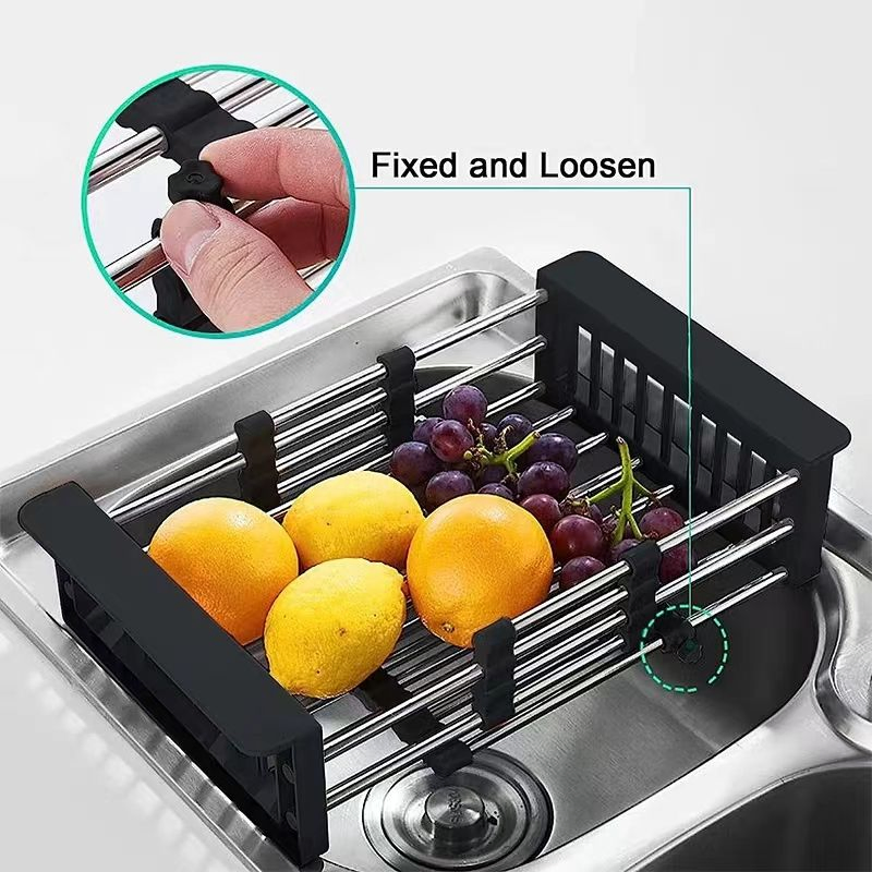 Adjustable Drain Rack Kitchen Organizer Stainless Steel Sink Dish Drainers Drain Basket Over Sink Tableware Plate Dish Drainer