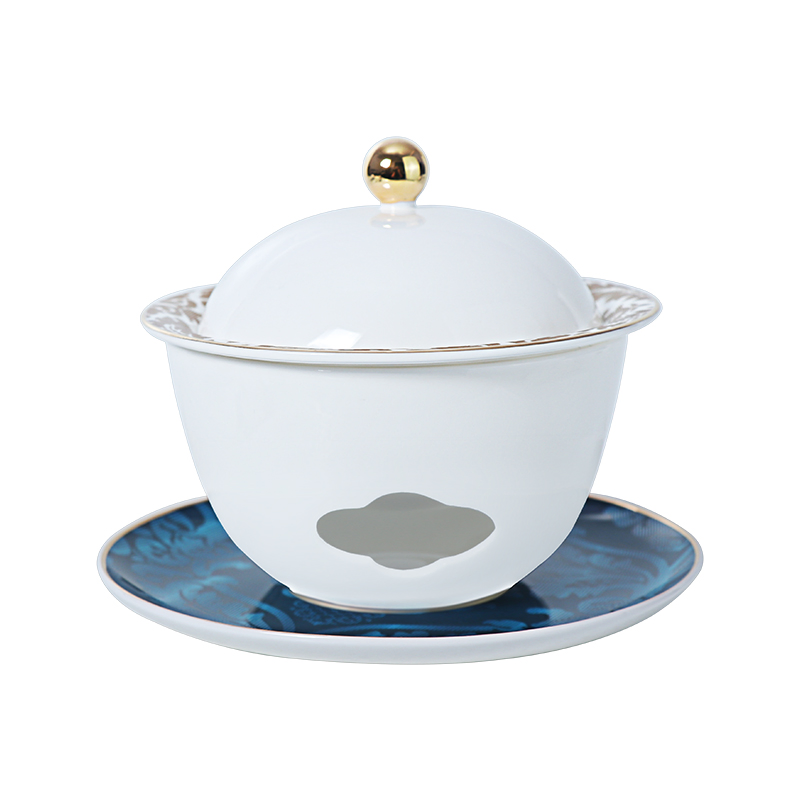 Tea Party Gold Edge Porcelain Cubilose Soup Bowl Blue Bone China Tureen