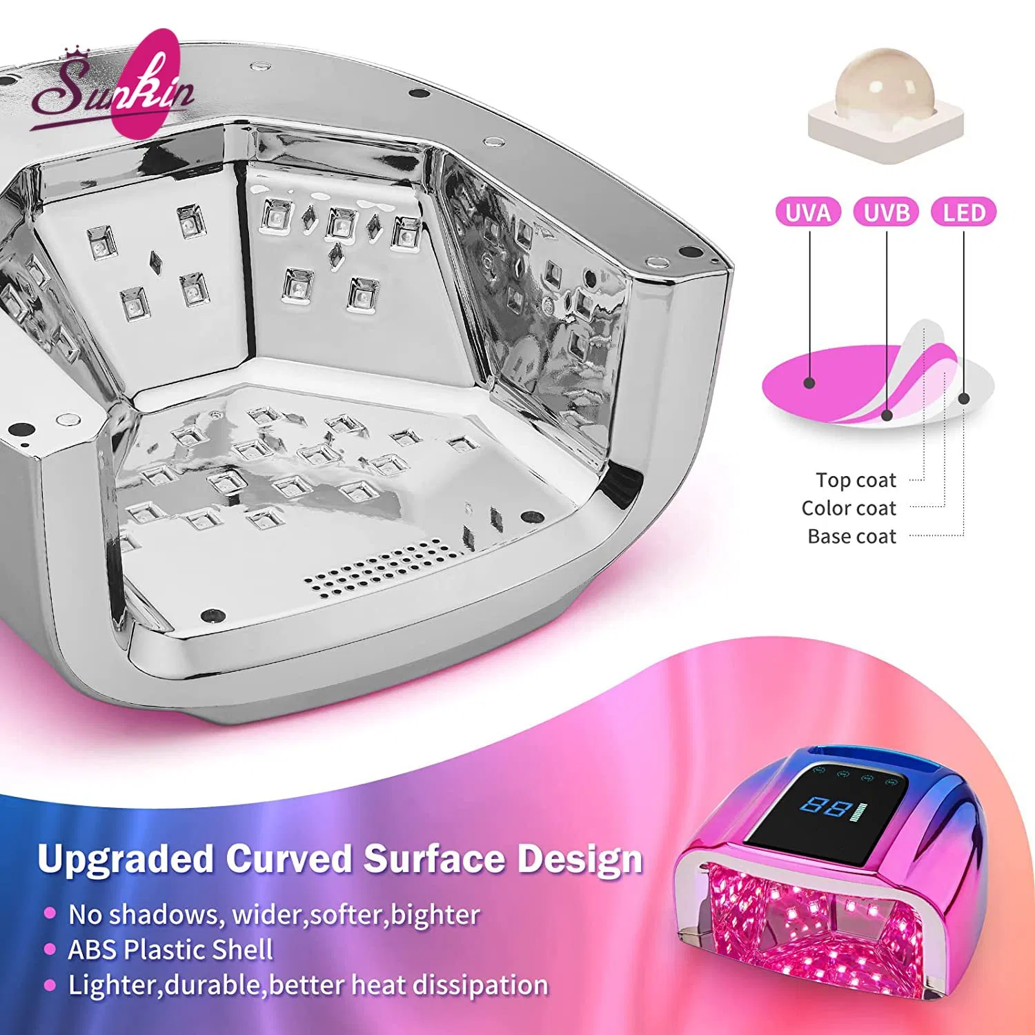 Gradient Color Cordless Nail Lamp 96W Quicky Drying Rechargeable UV Lamp