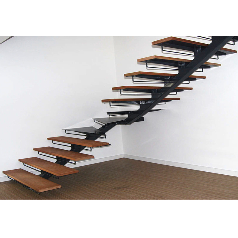 Modern Single Beam Straight Wooden Staircase with Railings