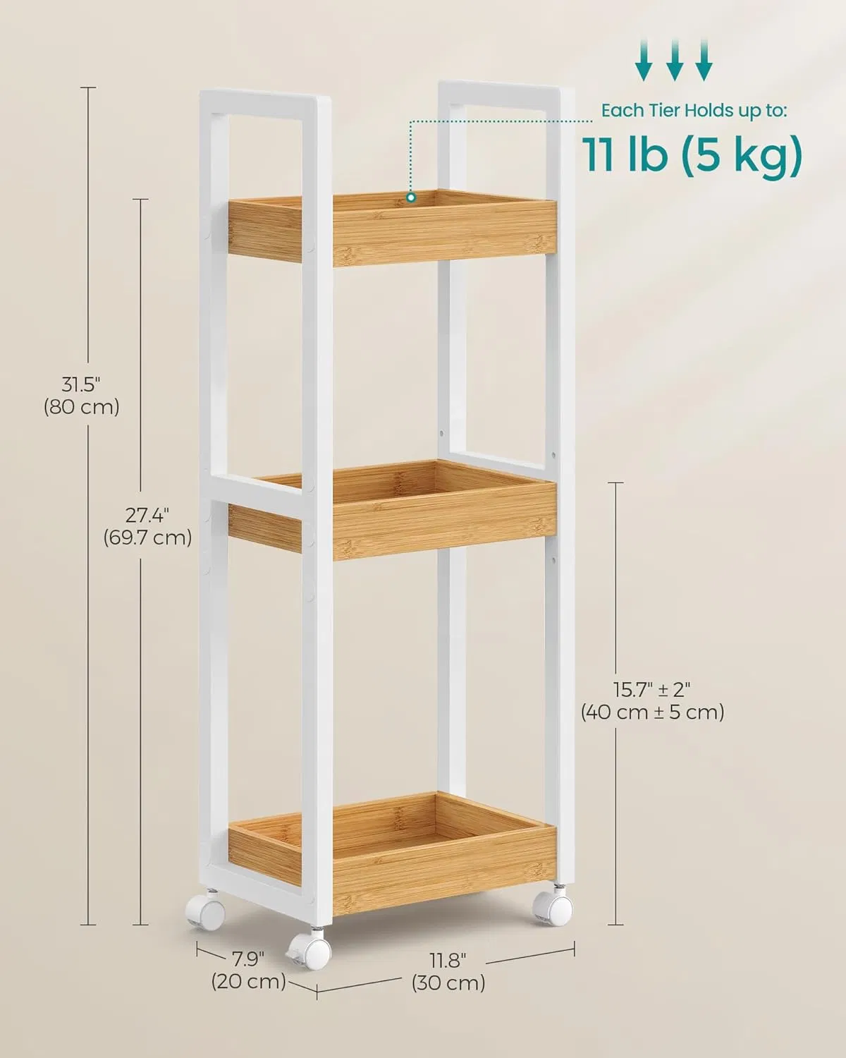 Bamboo Living Room, Bedroom, Kitchen, Bathroom, Third Floor with Swivel Wheel Bamboo Storage Rack