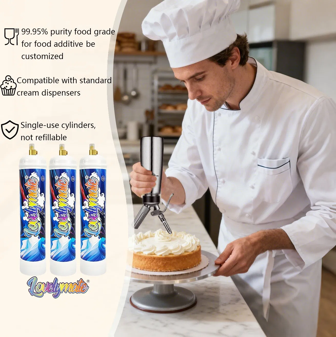 Lovelymate N2o Cream Charger 3000g High Purity Cream Charger Tank