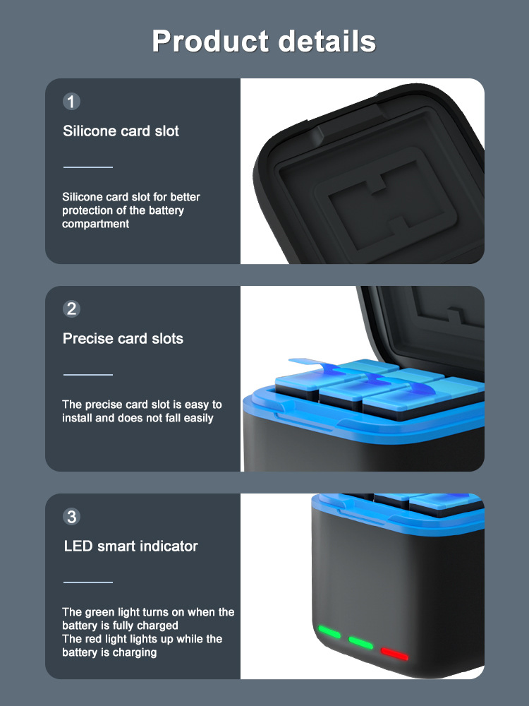 Battery Storage Charger for Gopro 8 /7 / 6 / 5 Battery Charger Portable Power Bank