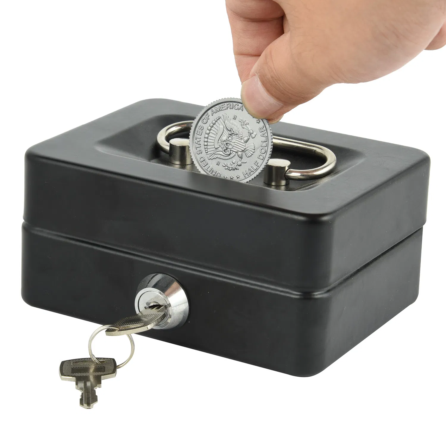 Portable Piggy Money Safe Box Cash Drawer Safe Mini Cash Box with Key Lock Safe Metal Money Box