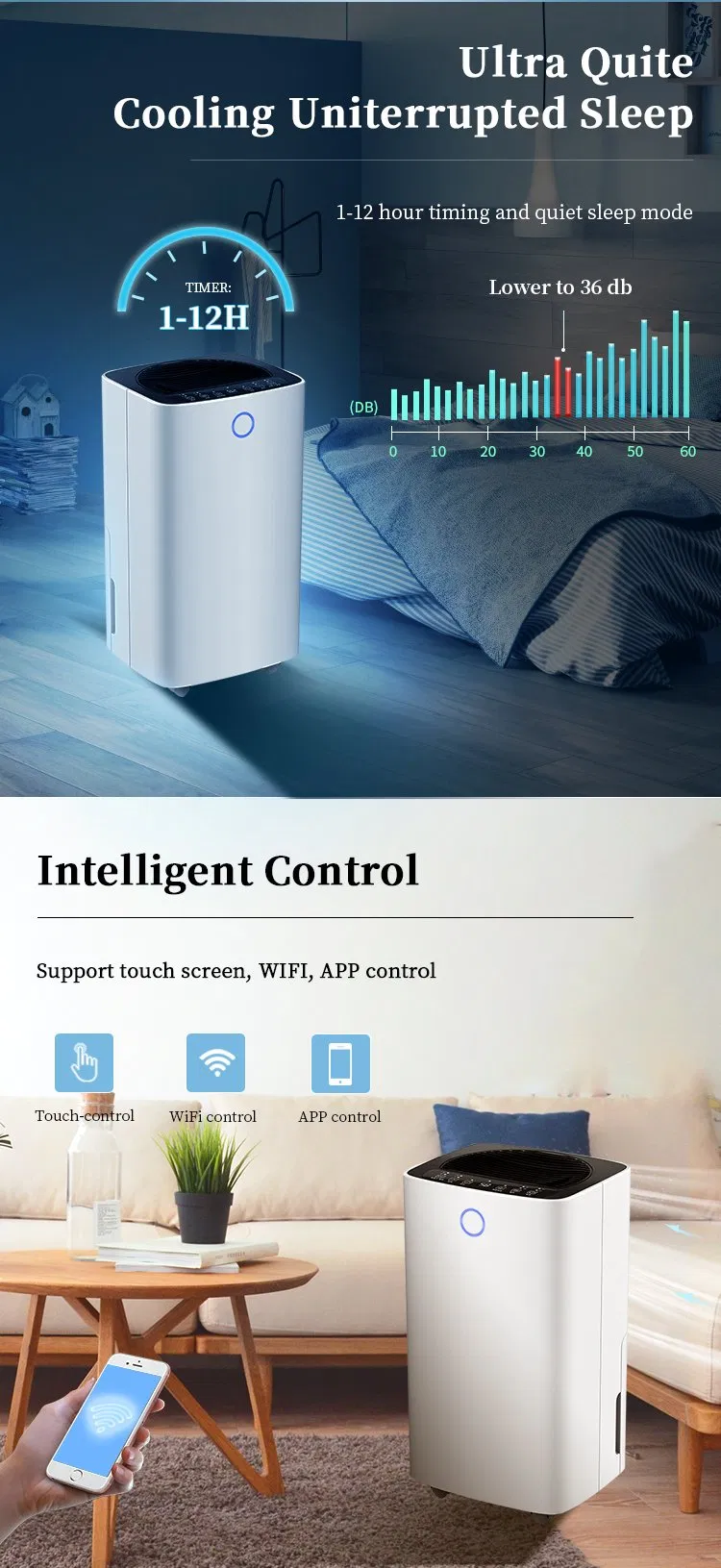 Air Purifier Compressor Intelligent Silent Home Dehumidifier for Home and Basement with WiFi APP