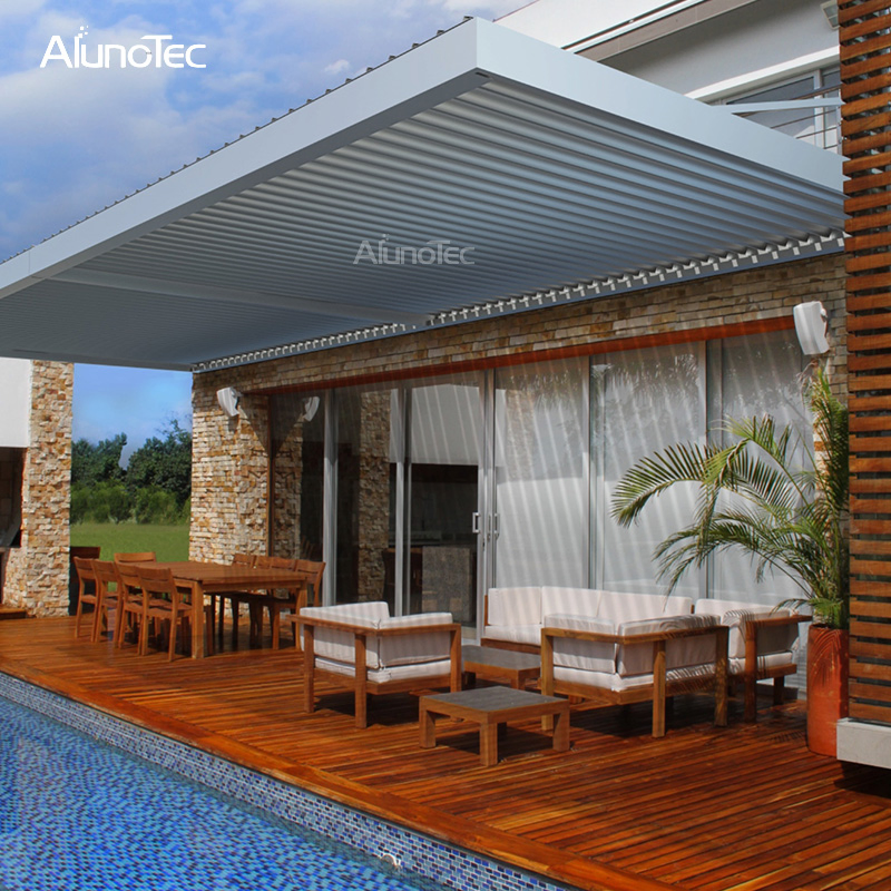 Wall Hanging Motorized Pergola Aluminium Outdoor with LED Lights