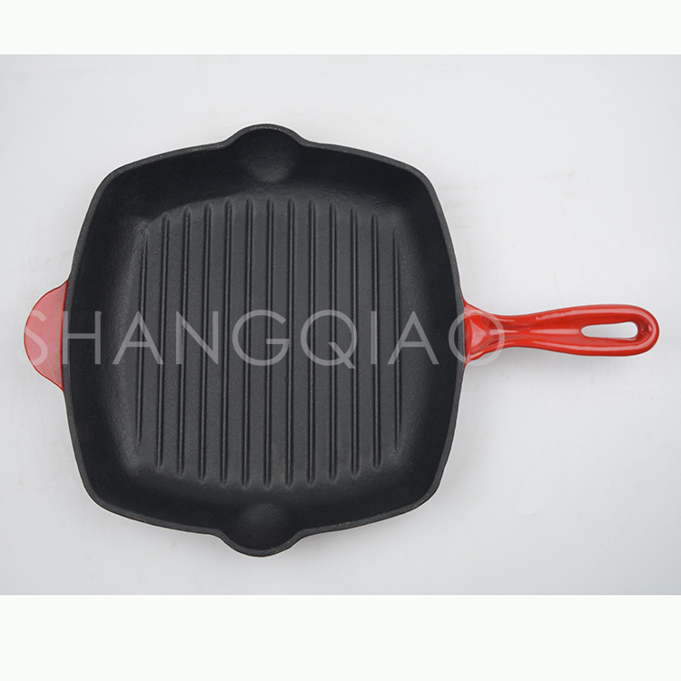 Чугунная эмалированная сковорода-гриль оранжевая квадратная