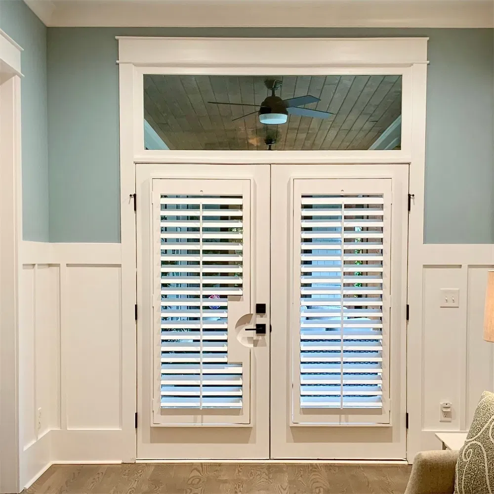 French Door Natural Wood Plantation Shutter for Luxury Door Option