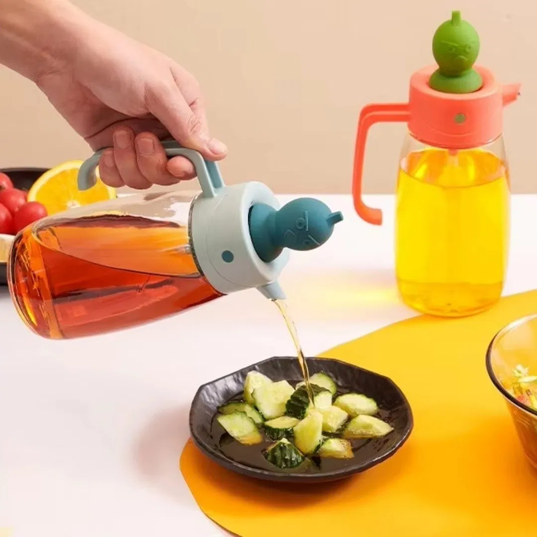 Leak Proof Oil Bottle with Brush Lid Allowing Oil Flow Control and Even Spreading