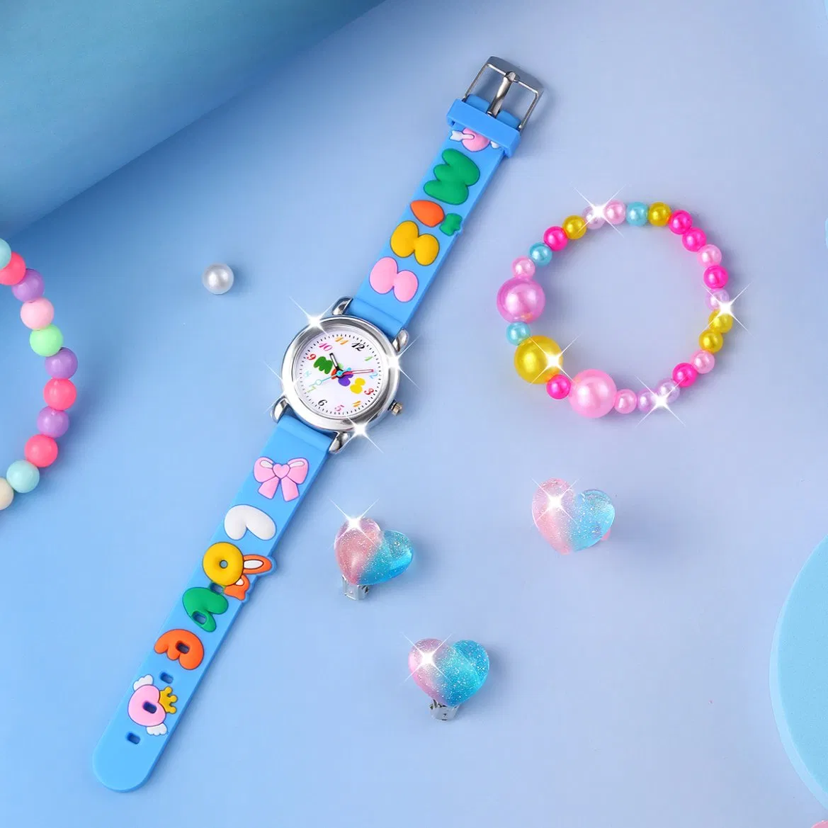 Cute Kids Watch Heart-Shaped Jewelry Blue
