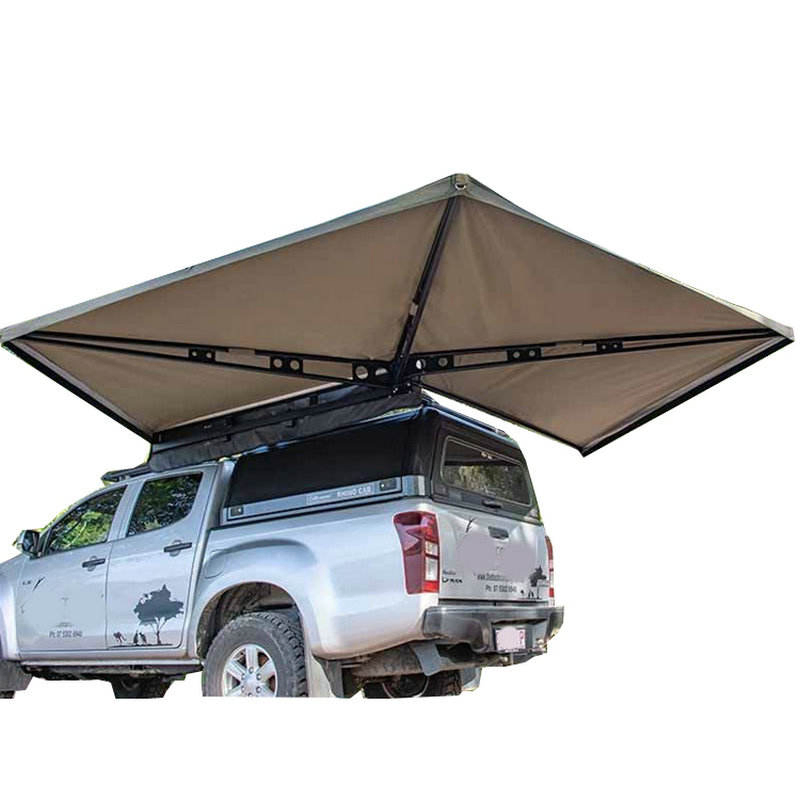 The Fan Shape Automatic Opening Ripstop Fabric with PU Coating Aluminium Tube Glamping Car Rooftop Tents Roof Top Side Awing
