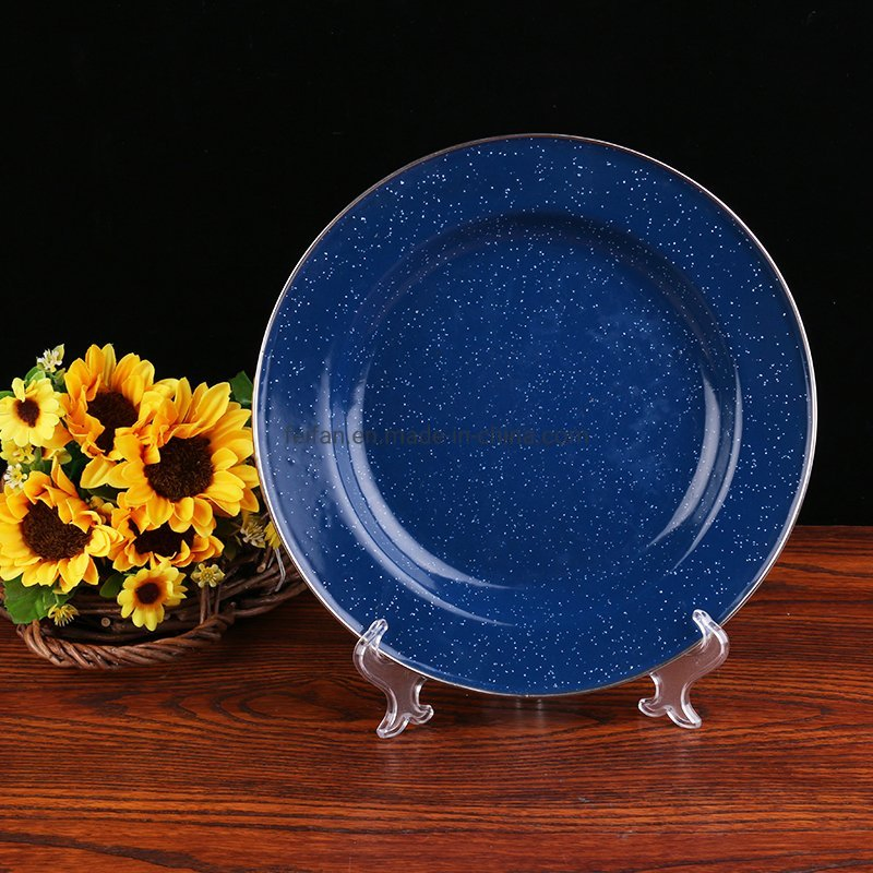 Round Enamel Dinner Plate Tableware with Stainless Rim