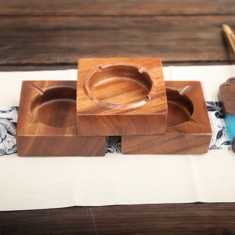 Creative Personality Walnut Wood Solid Cigar Ashtray 5inch Engraved Cigar Accessories Ashtray