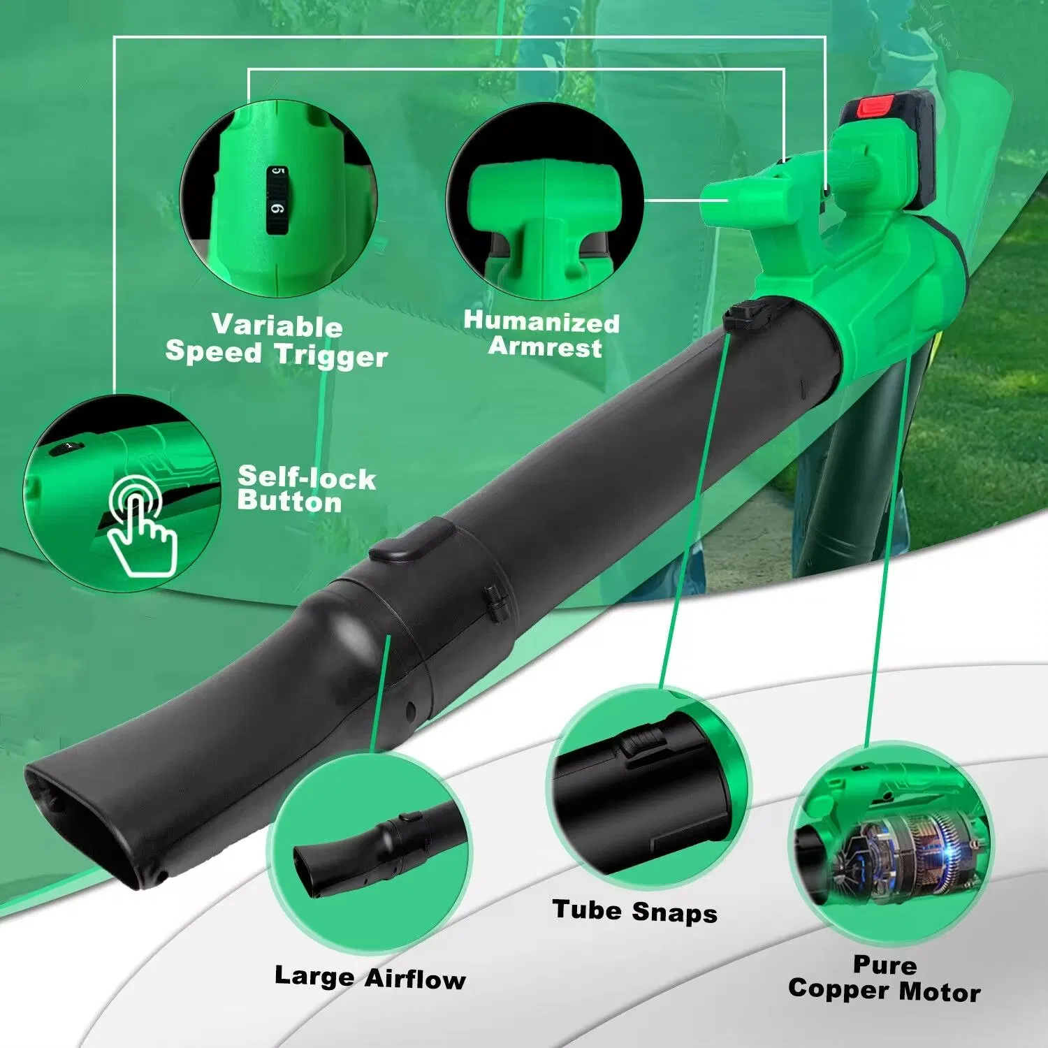 20V High Power Cordless Leaf Blower, 6 Level Speed Adjustment to Use