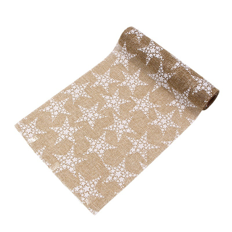 Printed Gold Silver Red Stars Christmas Party Indoor Decorations Tablecloth Linen Cotton Fabrics Table Cover Table Runner