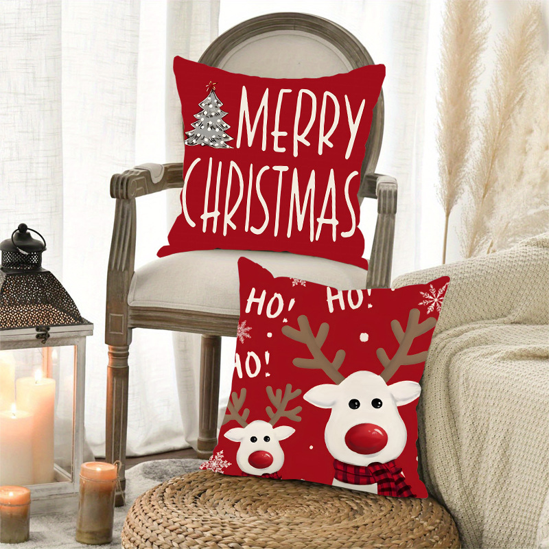 Linen Cushion Covers Printed Santa Claus Pillowcase Decorative Square Pillow Covers for Christmas