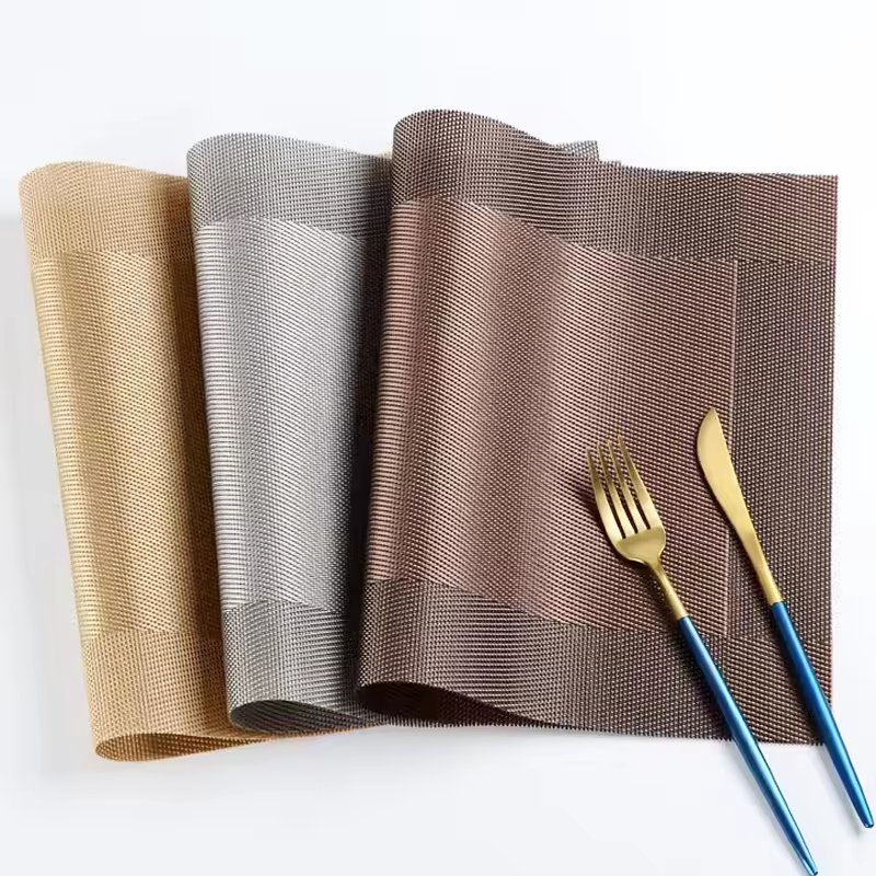 Vikson Waterproof Stain Heat Resistant Place Mats for Dining Table Mat Set Gold Wedding Slate PVC Woven Placemats