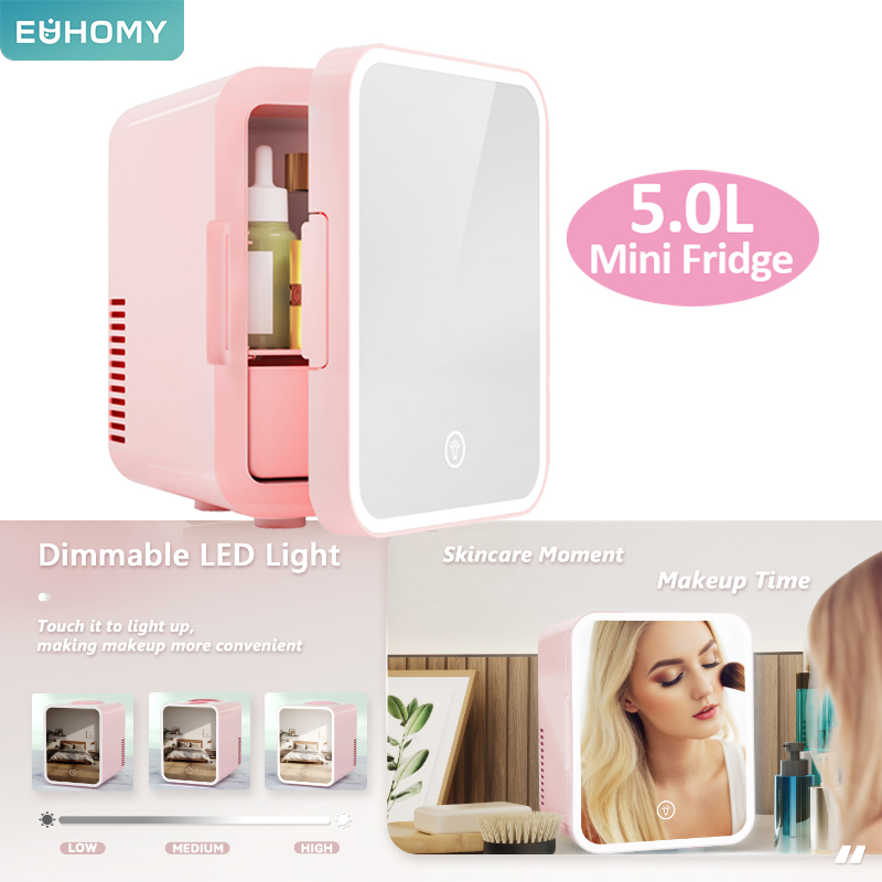 Euhomy 5L LED Mirror Mini Fridge, AC/DC Cooler Warmer for Skincare and Beauty Use