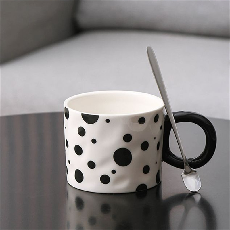 Black and White Minimalist Mug Ceramic Mug and Spoon Set