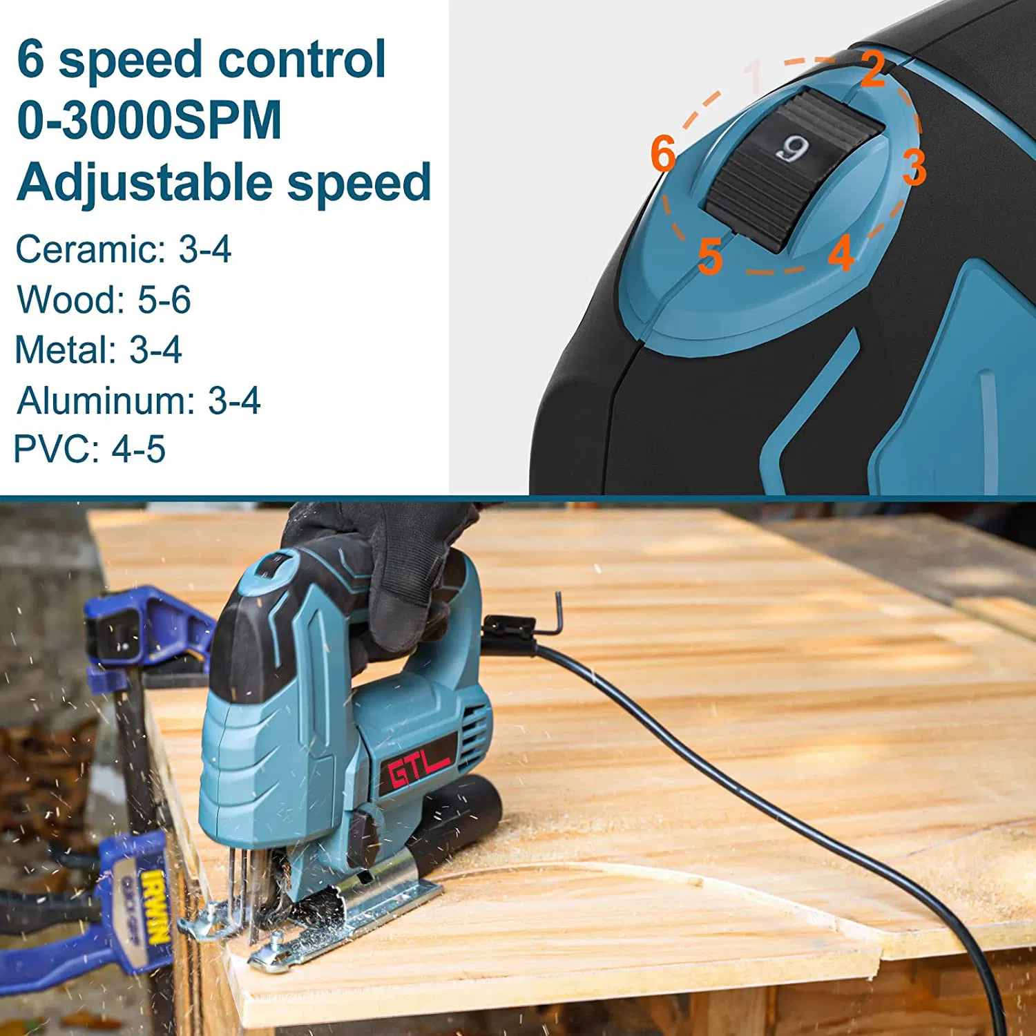 800W Electric Buid-in Laser Guide Jigsaw Variable Speed Cutting Pendulum Jig Saw with Quick Change Blade and Alu Base (JS00510)