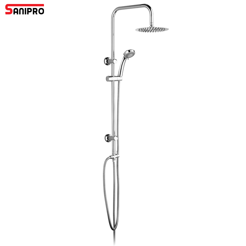 Sanipro 8-Inch Rainfall Top Spray 3 Modes Handheld Shower Head Wall-Mounted Stainless Steel System Set for Bath Shower Faucets
