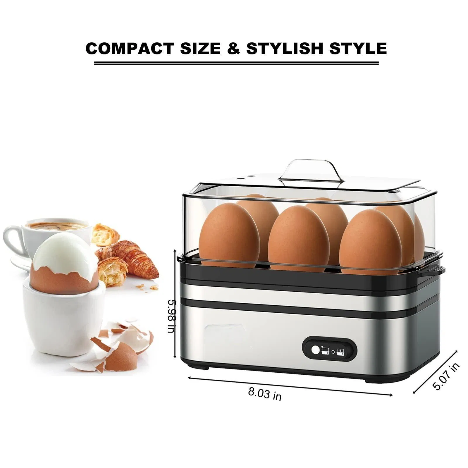 Hard Boiled Medium Soft 6 Eggs Capacity Rapid Egg Cooker Poacher Boiler