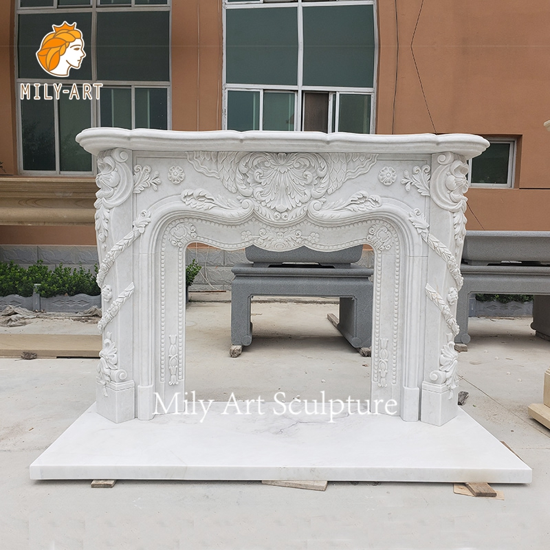 Hand-Caved Decorative Indoor French Fireplace Marble Fireplace for Home