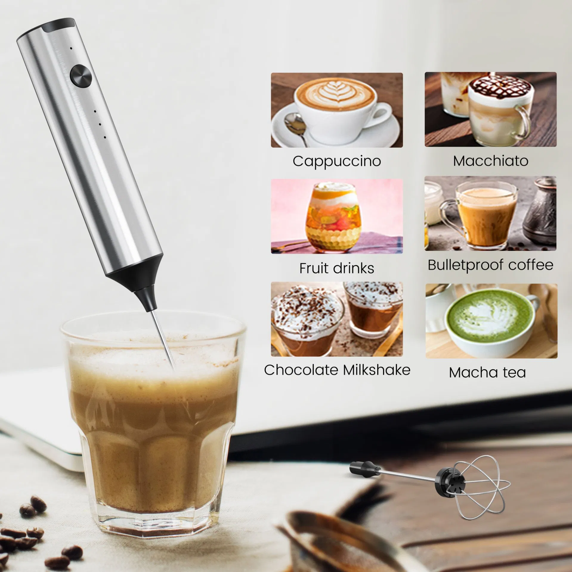 Hand-Held Milk Frother for Matcha Electric Mini Drink Mixer Coffee Foam Maker
